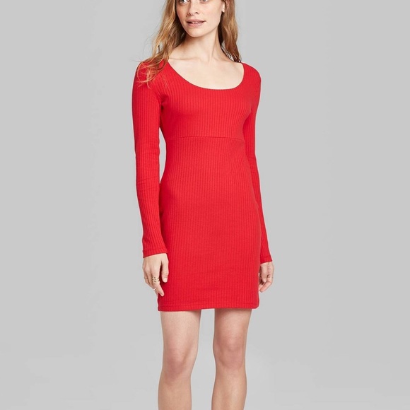 Red ribbed Long sleeve dress NWT size M - Picture 2 of 3